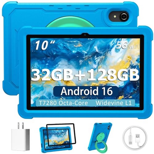 HUIHUANG Tablet 10 Inch Android 16 Tablet, 32GB RAM 128GB ROM, 1TB Expansion, T7280 Octa-core, Large Capacity Battery, Dual Camera, 5G/2.4G WiFi, Bluetooth 5.2, GPS (Blue)