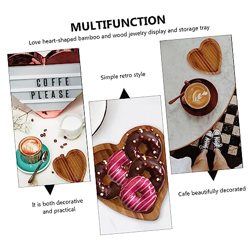 CBPNEISEK 1pc Love Bamboo Tray Fruit Dish Heart Shaped Jewelry Food Tray Hawaiian Cookies Earring Holders Wood Heart Tray Wooden Serving Platter Earring Holder Stand Round Jewelry Tray Miss/354 - Image 9