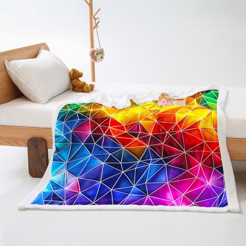 Plaid Cama Geometría Colorida Colcha Plaid Sofa Verano Diseño de Doble Cara Cubre Colcha Multiusos para Sofas Suave Manta Termica Lana de Cordero de Franela Blanket Espesar Durable 80x150cm