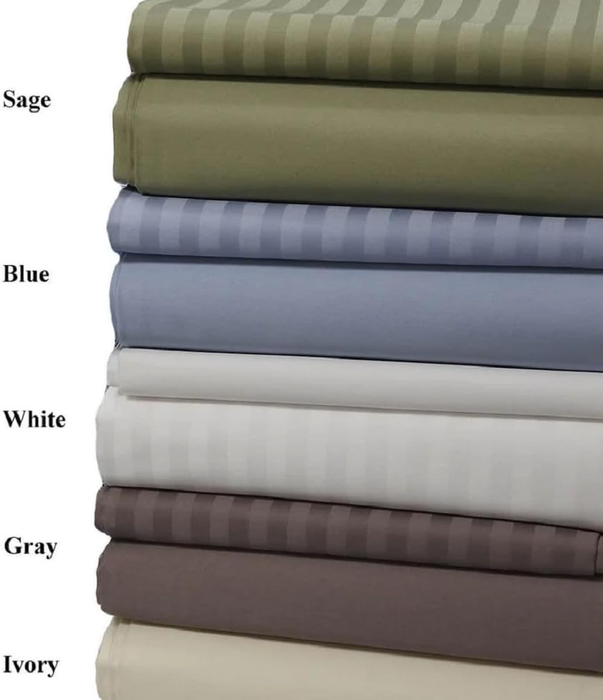 Royal Tradition Good Weight Pure Cotton Bed Sheet Set (Twin XL Size, Striped Grey) 16 Inch Deep Pockets- Sateen Woven Soft Sheets