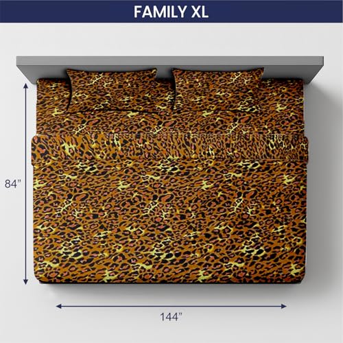 Image of SGI bedding 144 inch W x 84 inch L 4Pc Family XL Sheet Set 100% Egyptian Cotton - 600 Thread Count, Fits 18 inch Deep Pocket - Soft Breathable Oversized Sheets, for Extra Large Beds - Leopard Print
