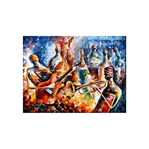 Image of RANGOLI 100% Cotton Stretched Canvas Painting 400 GSM, Framed Bottle Jazz Canvas Abstract Wall Art for Living Room, 3D Paintings for Wall Decor (18 x 30 Inch With Frame)