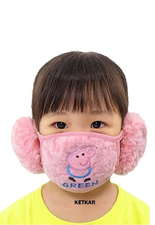 Kids Warm Winter Face Mask with Plush Ear Muffs for Boys & Girls (3–10 Years) | Soft & Comfortable | Pink | Pack of 1-image-14
