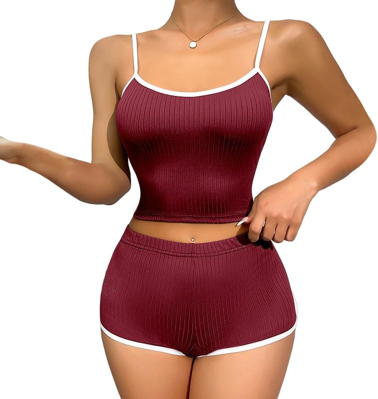 XYMJTWomen Pyjamas Set, Comfy Soft 2 Piece Camisole Shorts Sleepwear Slim Fit Sleeveless Tank Tops Nightwear Summer Casual Sport Loungewear For Ladies