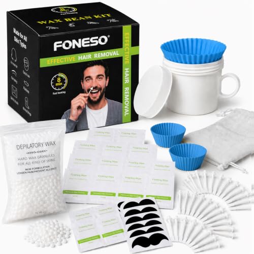 Image of FONESO Nose Wax Kit with 70 Pcs Accessories, Nasal Waxing For Men and Women | Including 100g Wax, 24 Applicators, 12 Wipes & Mustache Guards, Reusable Silicone Pot, Best Nose and Ear Hair Removal Kit