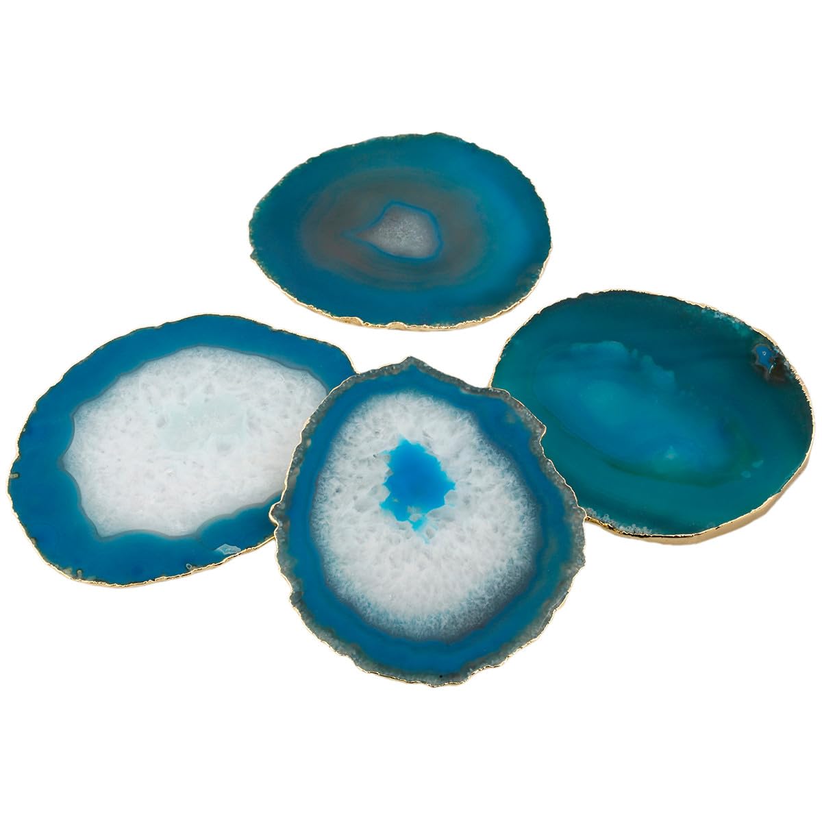 Nupuyai 2pcs Blue Agate Slices Cup Mats Coasters for Drink Irregular Crystal Stone Coaster Set Place Cards for Wedding Home Decor 3.1"-3.9" - Image 2