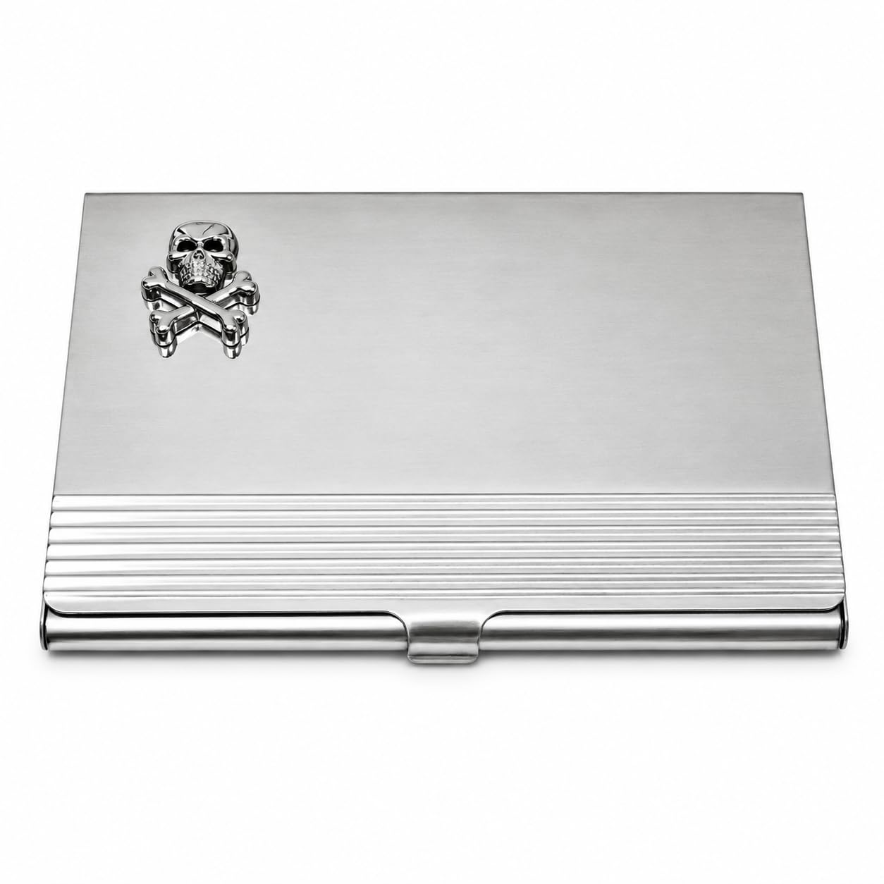 Premier Life Store Skull & Crossbones Business Card Holder – Onyx Art BC19 Premium Skull Business Card Case, Metal Card Holder for Alternative Style, Bikers & Professional Networking