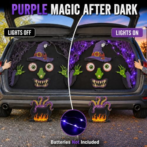 Bafeil Halloween Witch Trunk-or-Treat Car Decoration Kit w/ Purple LED Lights - image 3