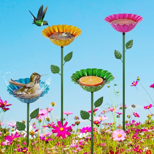 4 Pack Bee Watering Station, Large Bee Cups Water for Garden Metal Butterfly Feeders Bath Bowl with 5.32