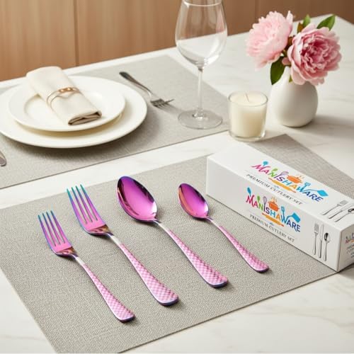 Image of Classic Rainbow 24 Pcs Stainless Steel Cutlery Set for Dining Table, Dishwasher Safe Glossy Flatware (Perfect Spoon Fork Set)