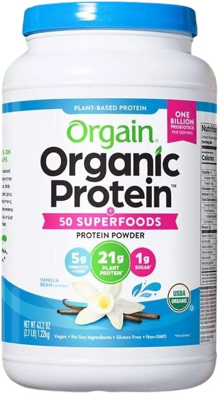Organic Plant Based Protein Powder, Vegan, Non-GMO, Gluten Free, 1 Count, Packaging May Vary (Vanilla Bean, 2.74 Pound)