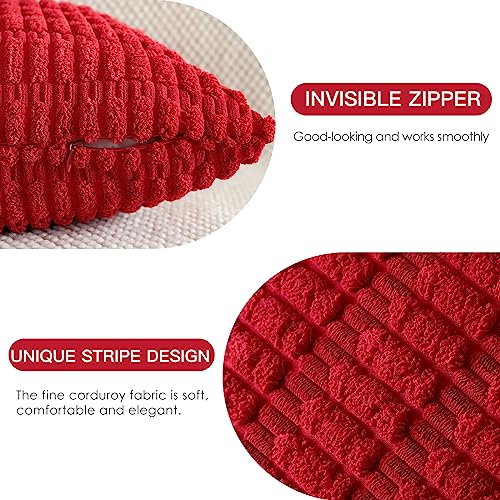 JOTOM Set of 2 Corduroy Soft Striped Cushion Covers 45x45 cm Decorative Throw Pillow Covers Square Cushion Case Home Boho Decor Pillow Cases for Couch Sofa Bedroom 18x18 Inch (Red) - Image 2