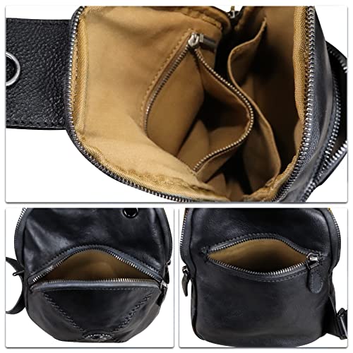 Image of Genuine Leather Small Sling Bag for Women Crossbody Purse Handmade Hiking Daypack Retro Shoulder Backpack Vintage Chest Bags