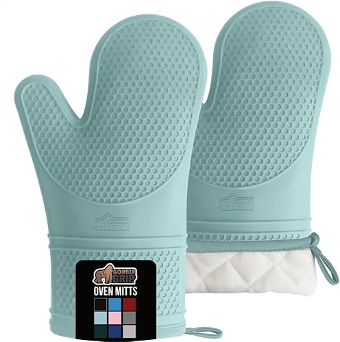 Gorilla Grip - Juego de guantes de horno de silicona resistentes al calor, forro acolchado suave, extralargos, guantes flexibles impermeables para