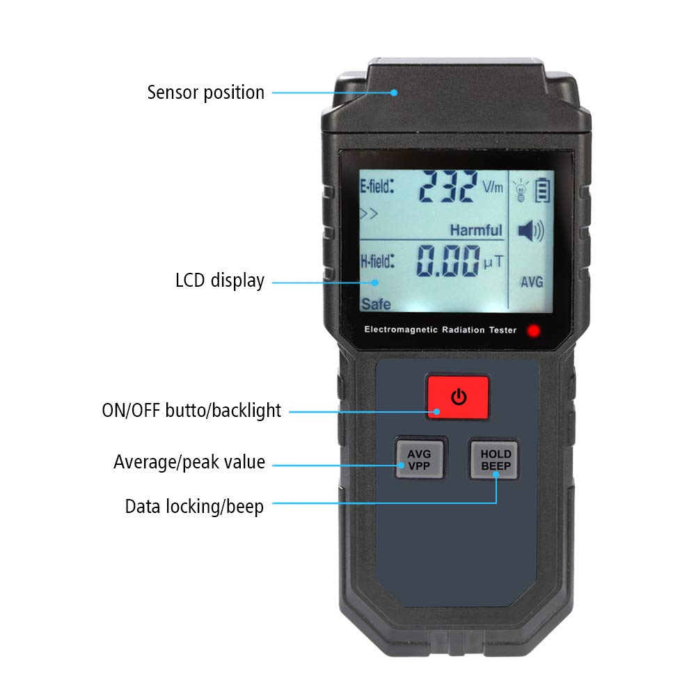 Przenośny ręczny cyfrowy LCD Elektromagnetyczny promieniowanie tester Electric Field Pole magnetyczne Detektor Dozymetru Dozymetru z Light Alarm dla domowego biura na zewnątrz