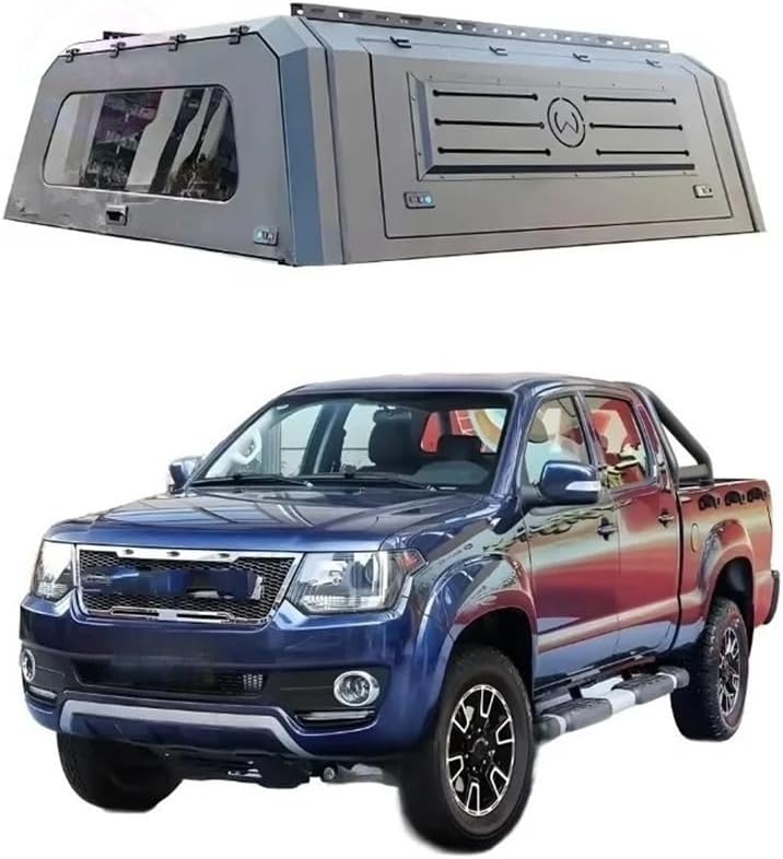 Black Aluminum Hardtop Truck Canopy Compatible for Foton Tunland G7 E5 V7 V9, Waterproof 3-Door Pickup Bed Cover with Lockable Lids & Extra Storage Space