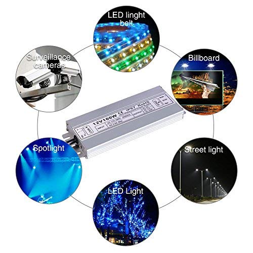 Miniatura 5 de Idealy Controlador LED de 12 V CC 8.33 AMP 100 W, fuente de alimentación LED impermeable IP67 Adaptador de transformador de bajo voltaje, salida de