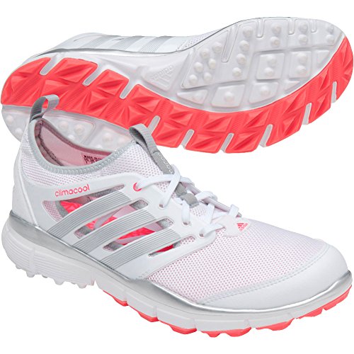 adidas Women's W Climacool II Golf Shoe, White/Silver Metallic/Flash Red, 9.5 M US