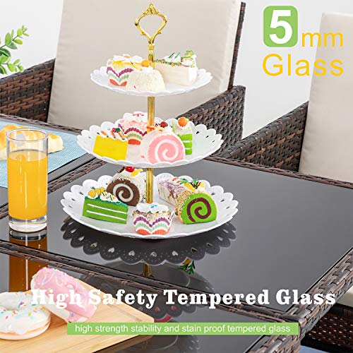 Vongrasig 9 Piece Small Patio Dining Set, Outdoor Space Saving Pe Wicker Dining Patio Furniture Conversation Set W/Glass Patio Dining Table & Cushioned Rattan Chairs For Lawn Garden Backyard (Beige) #TOP2