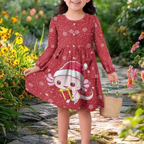 Holiday Dresses for Toddler Girls Teens 5-14 Years Collared Neck Knee-Length Party Dress with Pockets Buttons4