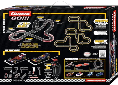 Carrera GO Speed Zone - Formel-1-Rennbahn Set mit Red Bull RB21 M. Verstappen No.1 und Ferrari SF-25 L. Hamilton No.44 - Slotcar Bahn 1:43 mit Looping und 6,3 m Strecke für packende Duelle