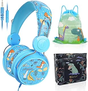 Kids Dinosaur Headphones, Cute Childrens Headphones Wired for School Boys with Microphone and 85dB Volume Limit, Adjustable Toddler headphone Over-ear Girls, Headphone for iPad/Kindle/Fire Tablet