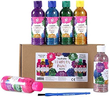 TBC Tempera Paint Set Washable Paint for Kids Safe Non-toxic Poster Paints 6 Neon Colours 8 fl.oz (236ml) for Craft Projects, Sponge Painting, Finger Painting for Toddler Children Art DIY