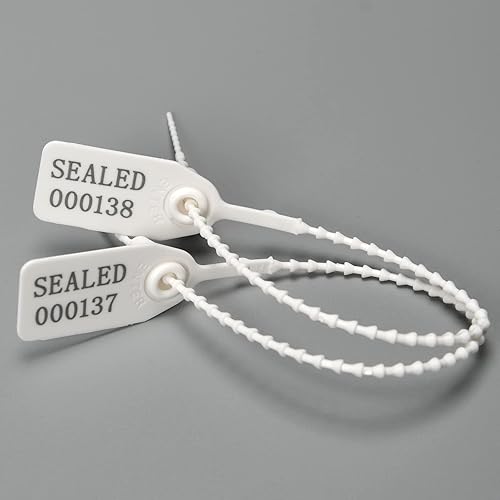 Plastic Tamper Seals, Zip Ties for Fire Extinguishers Pull Tite Security Tags Numbered Disposable Self-Locking Tie 250mm Length (100 PCS, White)