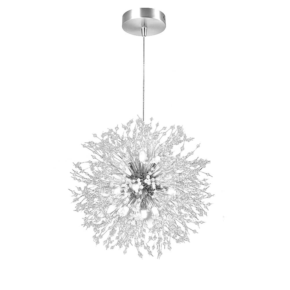 Siunwdiy LED Pendant Light Modern Creative Dandelion Hanging Lights Adjustable Height G9 Living Room Lamp Crystal Hanging Lamp for Bedroom Dining Table,Chrome,⌀40cm