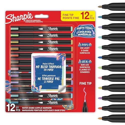 Sharpie Creative Marker Lot de 12 marqueurs de peinture acrylique | Tons terre | Marqueurs de peinture à base d'eau à pointe fine | Encre sans bavure pour écriture sur la plupart des surfaces |