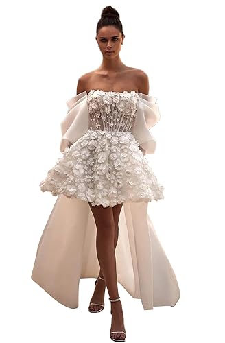 Short Wedding Dresses for Bride Lace Beach Strapless Tulle Mini Tight  Bridal Gowns for Wedding