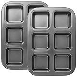 Beasea Nonstick Brownie Pan, 2 Pack 6 Cavity Black Square Brownie Muffin Pan Cake Pan Mini Cheesecake Cupcake Bakeware Carbon Steel 2x3 Cutter Brownie Baking Tray Bakeware for Oven Baking