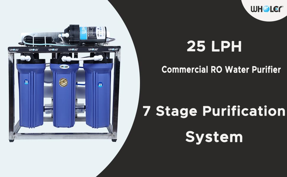 Image of WHOLER 25 LPH-SINGLE PUMP Commercial RO Water Purifier 25 LPH Plant with Tds Adjuster, Full Stainless Steel Body Works with all sources of water- Blue