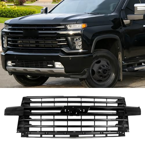 MIC Front Grille Grill Assembly Compatible with 2020-2023 Chevy Silverado 2500 HD 3500 HD High Country (Gloss Black)