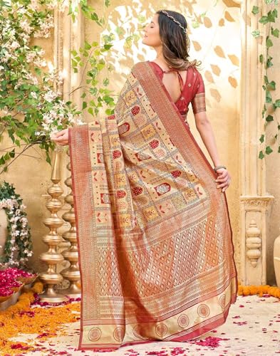Image of SIRIL Women's Banarasi Soft Silk Blend Banarasi Jacquard Saree With Unstitched Blouse Piece