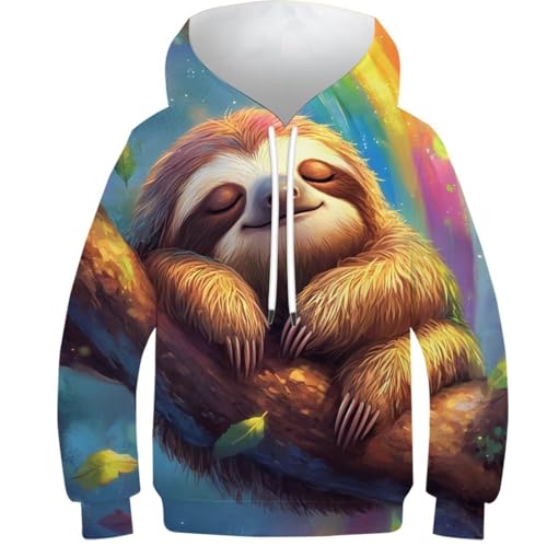 Sweat à capuche enfant 9-11 ans motif paresseux arc-en-ciel