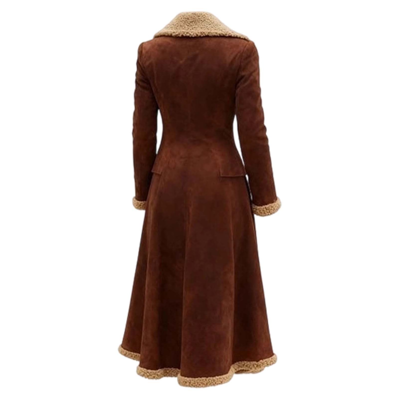 Wintermantel Damen Lang Gefüttert Fleecejacke Ledermantel Revers Mantel Trenchcoat Umlegekragen Kunstpelzmantel PU Lederjacken