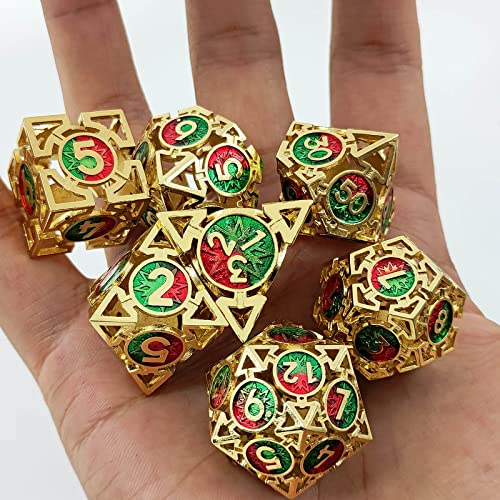 Dnd Dice Set Metal D&D Dice Hollow Polyhedral Dice Set Dungeons And Dragons Dice With Gift Box Board Games Rpg Mtg Large Role Playing Dice Pathfinder D And D Dice D20 D12 D10 D8 D6 D4 Gold Red Green #TOP4