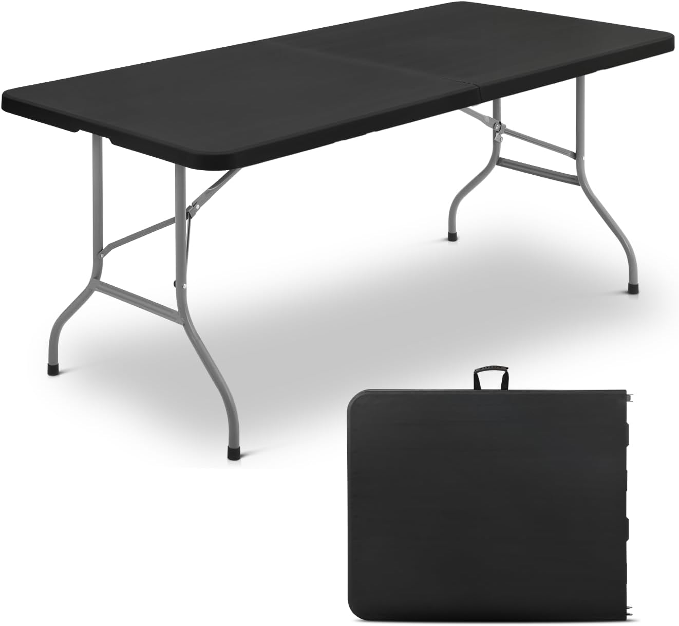 6Ft Folding Table for Indoor & Outdoor Events, Portable Built-in Handle & Heavy-Duty Legs, Plastic Table Fold in Half for Storage, Idea for Dining, Camping Banquet Picnic & Party Use
