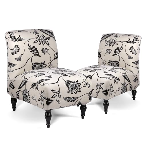 Armless Accent Slipper Chair Cover Slipcover,Stretch Spandex Printed Removable Non-Slip Silp Cover for Accent Chair Without Arms for Living Dining Room
