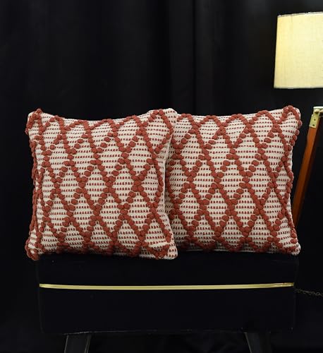 Image of TIB Premium Boho Decorative Throw Cushion Covers, 16 x 16 cm, Set of 2, Cotton. (Brown Cross)-230 TC