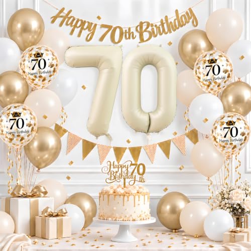 70th Birthday Decorations Sand White Gold, 70th Birthday Balloons Set