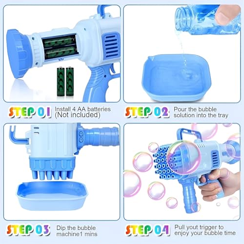 Pistola Lança Bolhas de Sabão Bazooka Bubble Gun 32 Furos Brinquedo Infantil ao Ar Livre Soprador de