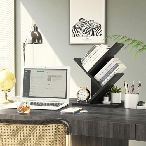 YMYNY Bücherregal im Baumform, 2 Ebenen Schreibtisch-Organizer, Modernes Holzregal für Bücher/Filme/CDs… – Ansicht 2