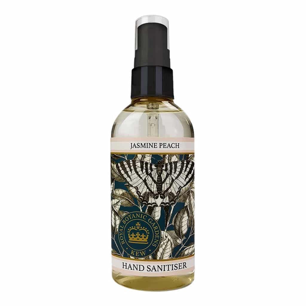 Royal Botanic Gardens KEW | Scented Hand Sanitiser | Anti-Bacterial Spray | 75% Alcohol | Travel Pocket Size 100ml (Jasmine Peach)