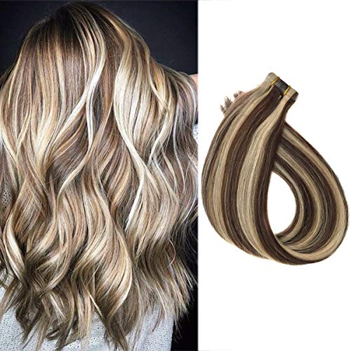 Tape in Hair Extensions 18" Seamless Skin Weft Remy Human Hair Dark Brown to Bleach Blonde 40grams/20pcs