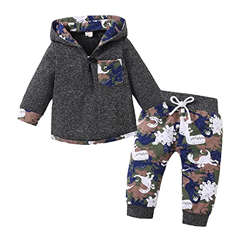 Image of Toddler Baby Boy Clothes Plaid Pocket Hoodie Sweatshirt+Pants Outfits Set (PlaidGreyGreen/70)