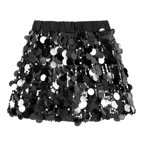 Miipat Filles Jupes à Paillettes et Scintillante Mode Enfants Mini Jupe Filles Jupe de Danse pour Anniversaire de Princesse Jupes Shorts Noir 160 10-11 Ans