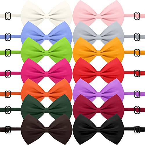 Cindeer 120 Pcs Dog Bow Ties with Adjustable Collar Puppy Neckties Bulk Cat Bowtie Collar Assorted Colors Solid Pet Grooming Bows Dog Grooming Accessories for Small Medium Large Pet