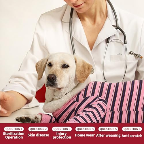 Image of Dog Recovery Suit, Pet Surgery Suits for Female Male, Striped Recovery Shirt Dog Abdominal Wounds Bandages, E-Collar & Cone Alternative, Neuter Stop Licking Onesie Body Suits for Large Dogs